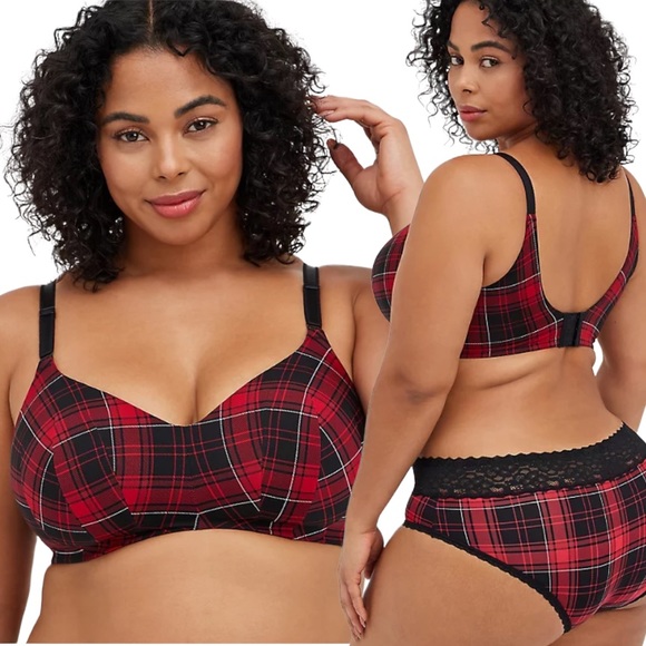 torrid Other - Torrid 46B  Lightly Lined Wirefree Bra Plaid Red  360° Back Smoothing NWT
